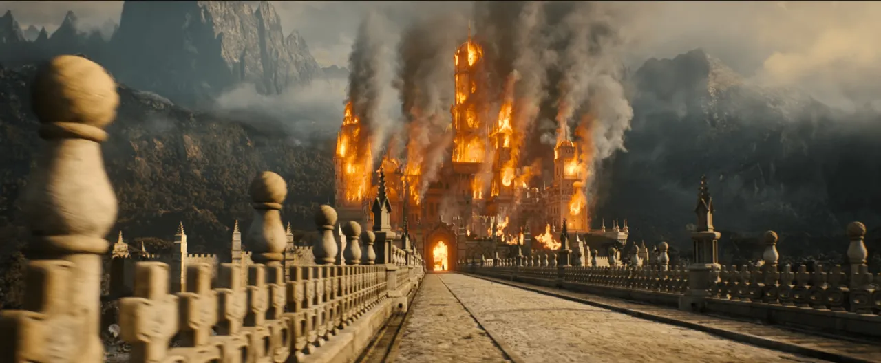 Cidade de Aurea em chamas no filme Donzela.