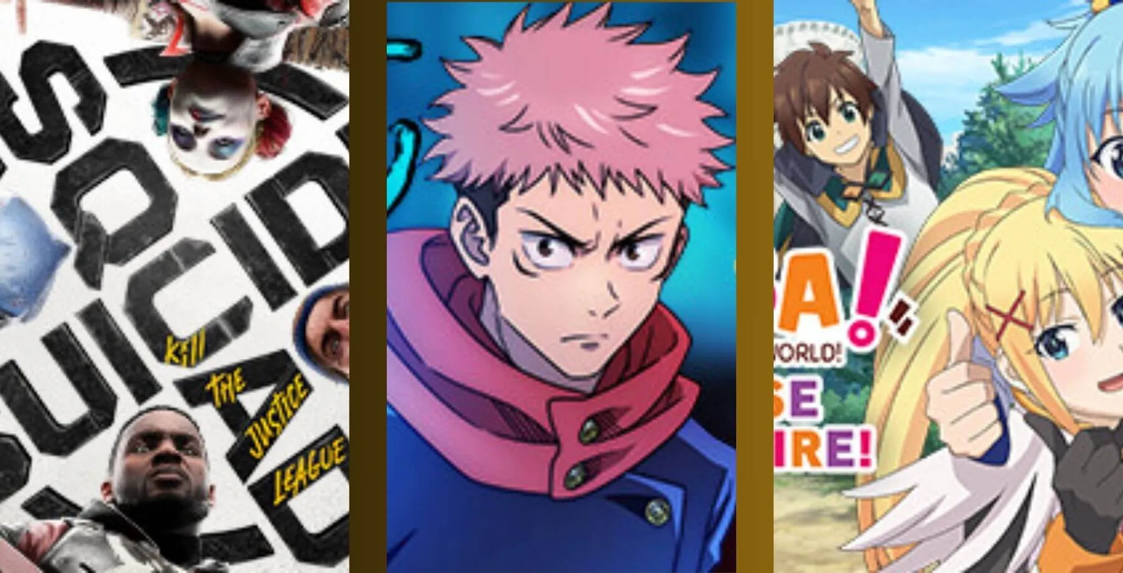 Capas dos jogos Suicide Squad, Jujutsu Kaisen Cursed Clash e Konosuba – God’s Blessing On This Wonderful World Love For These Clothes Of Desire fevereiro