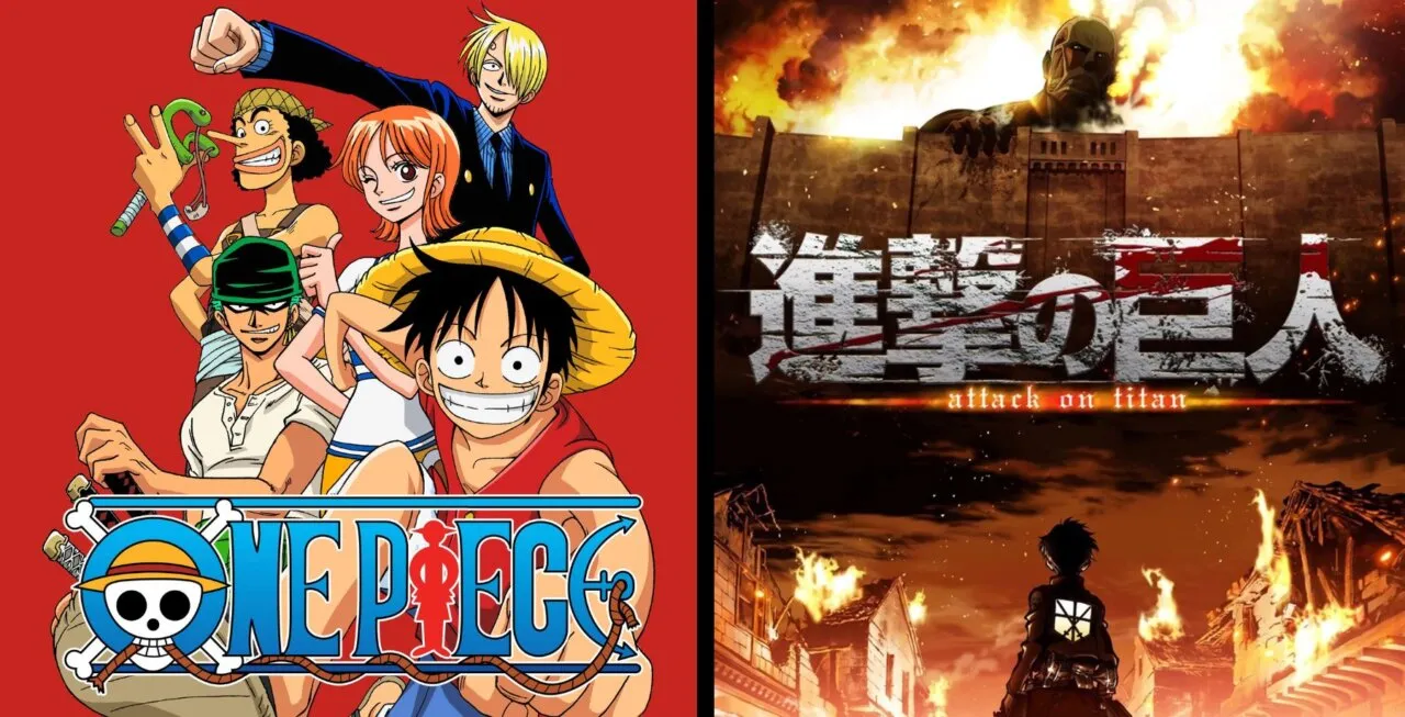 One piece ao lado esquerdo e Attack on Titan a direita