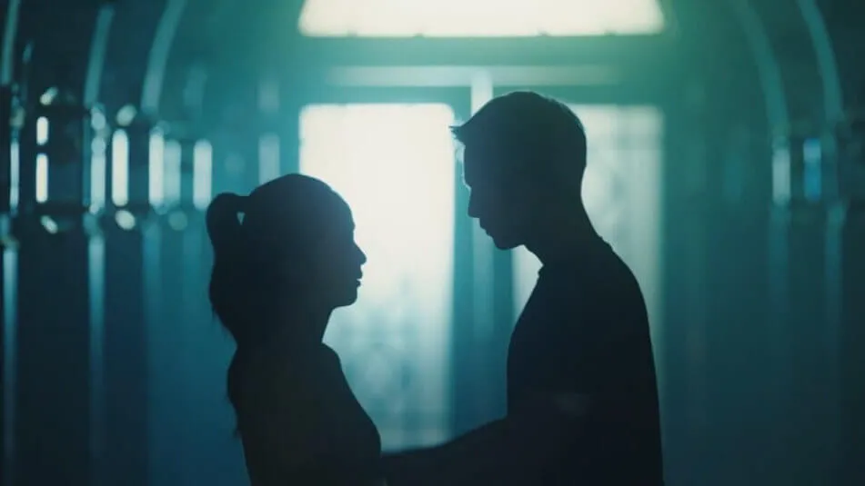 sombras de uma mulher de cabelo preso e um homem de mãos dadas