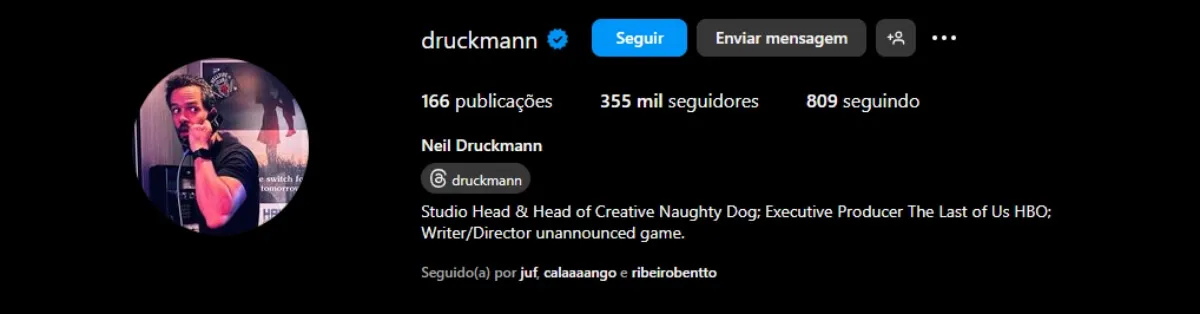 Bio de Neil Duckmann no Instagram. Foto: Reprodução