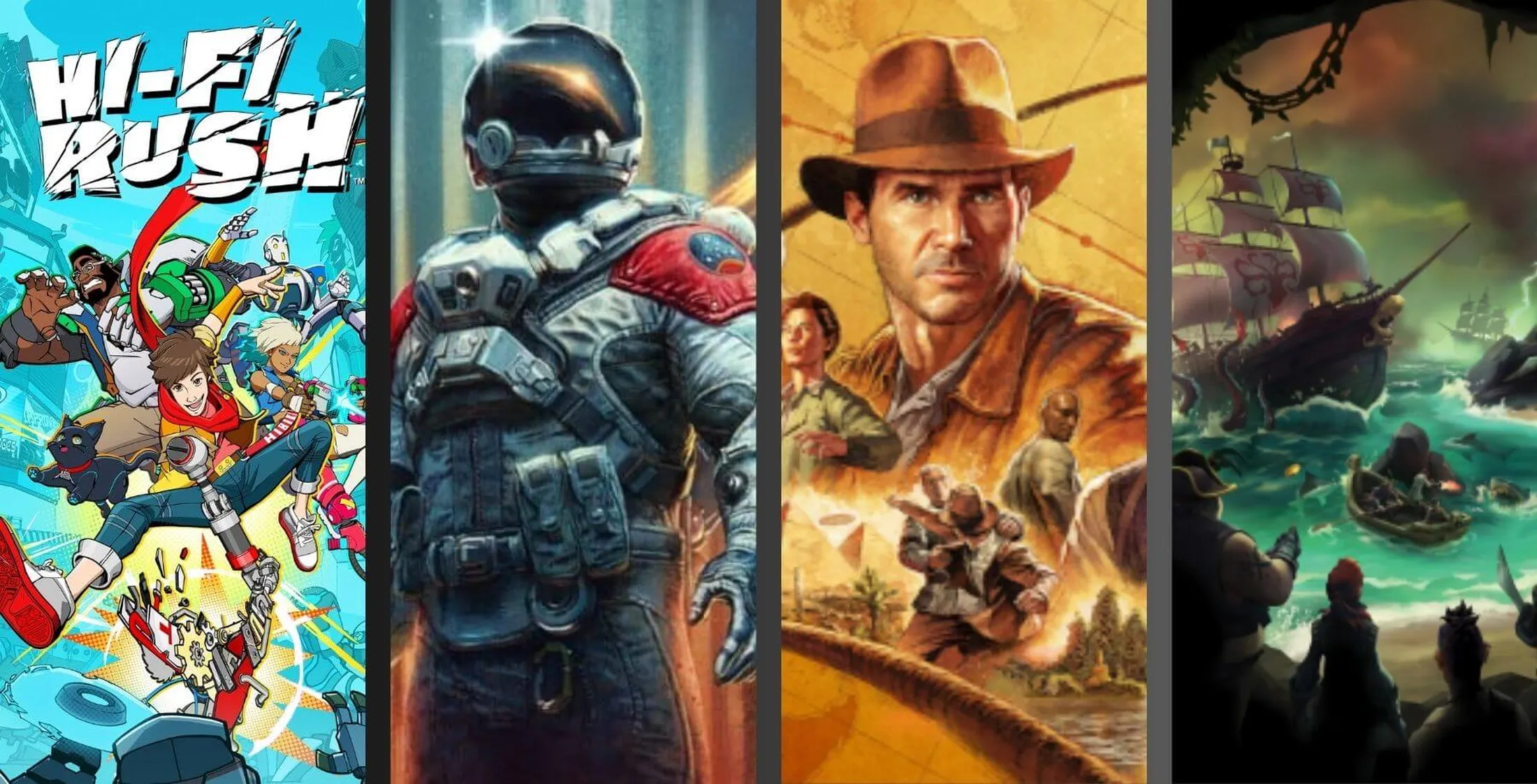 Cpas dos jogos Hi-Fi Rush, Starfield, Indiana Jones and the Great Circle e Sea of Thieves