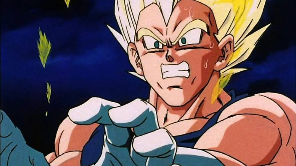 vegeta bravo levantando a mão