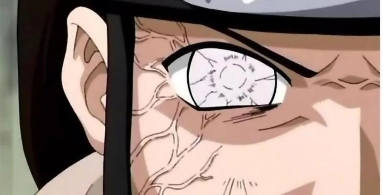 Personagem Neji usando seu Byakugan