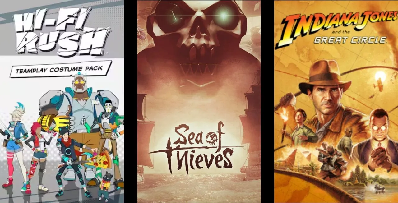 Cpas dos jogos Hi-Fi Rush, Sea of Thieves e Indiana Jones and the Great Circle