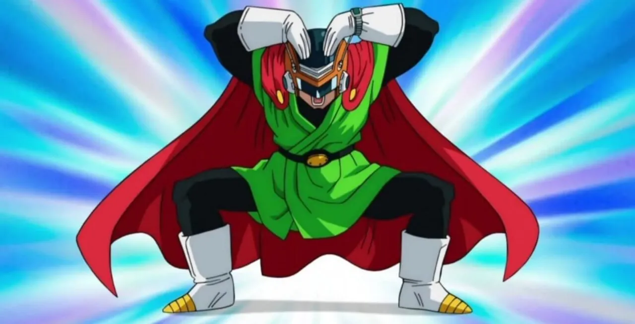 Personagem Gohan vestido com fantasia para esconder sua verdadeira identidade