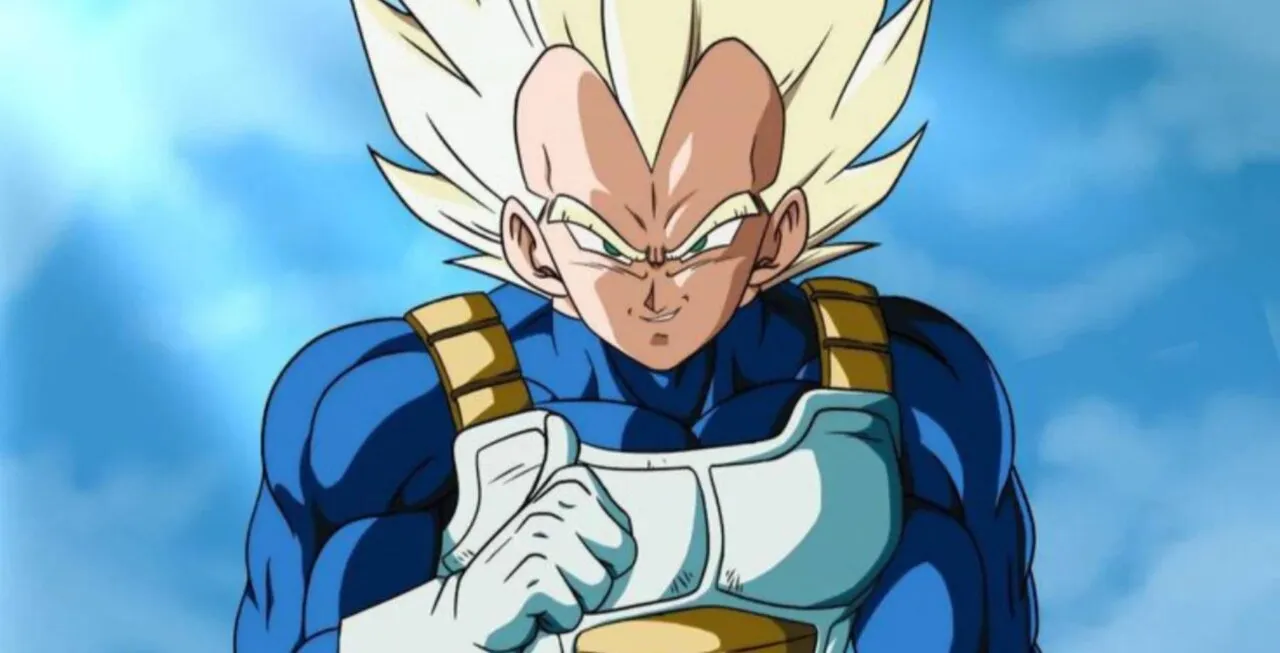 Personagem Vegeta com sorrido malvado apontando para si mesmo