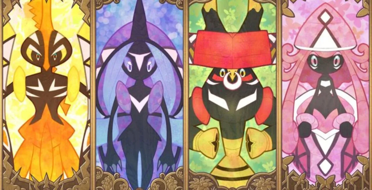 Muro com os Pokémon Tapu Koko Tapu Lele Tapu Fini Tapu-Bulu
