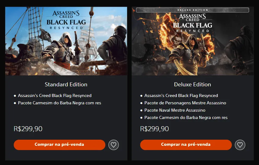 pré-venda de Assassin's Creed Black Flag Resynced na PS Store
