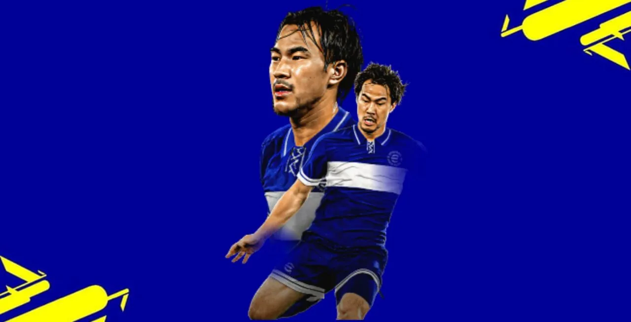 Background do jogo eFootball com o jogador Okazaki ao centro