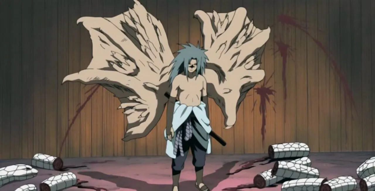 Personagem Sasuke em transformação final do selo da maldição