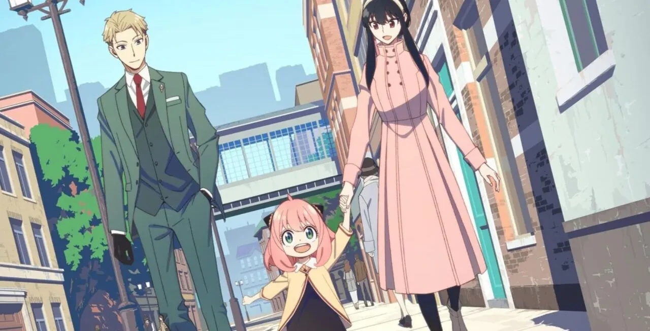 Da esquerda para a direita: Loid Forger, Anya Forger e Yor Forger em Spy x Family