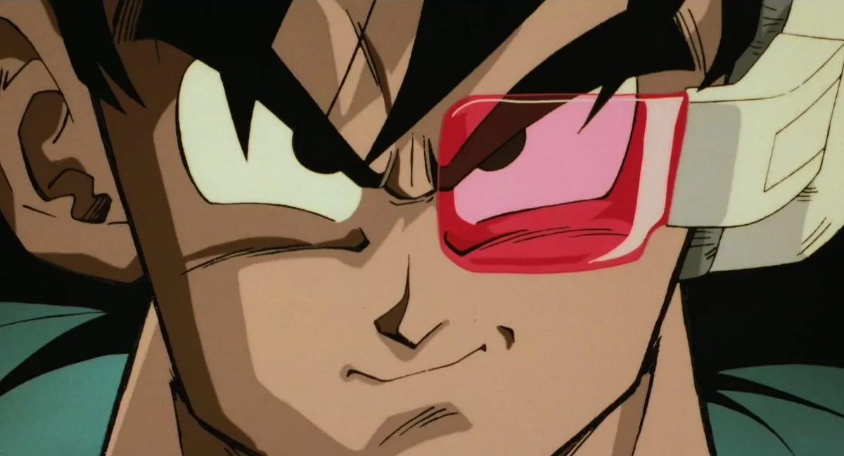 Turles usando um medidor de poder e olhando de forma séria para frente