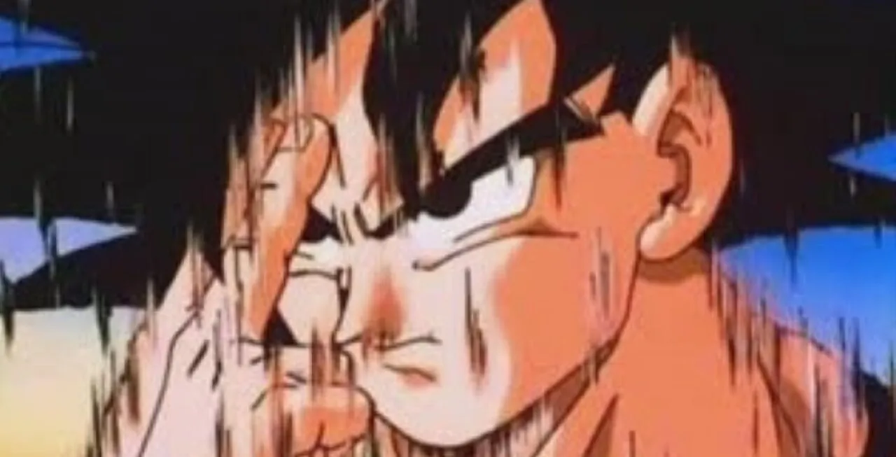 Personagem Goku com olhar sério