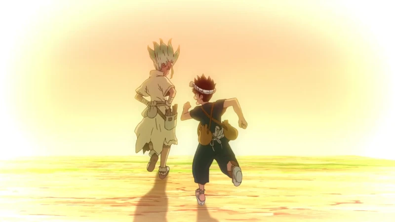 Senku e Chrome felizes e juntos