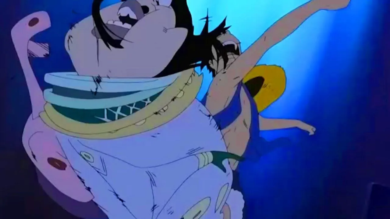 luffy dando um socão no rosto de um tenryuubito