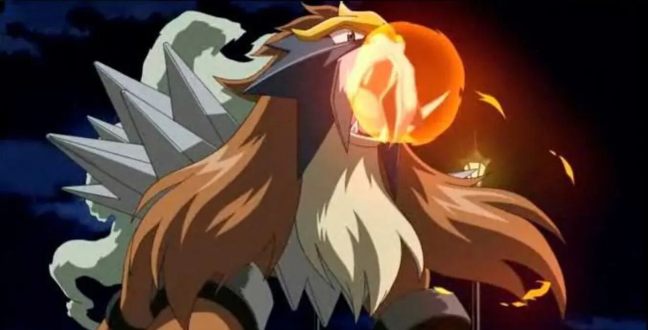 Entei preparando para disparar uma rajada de poder