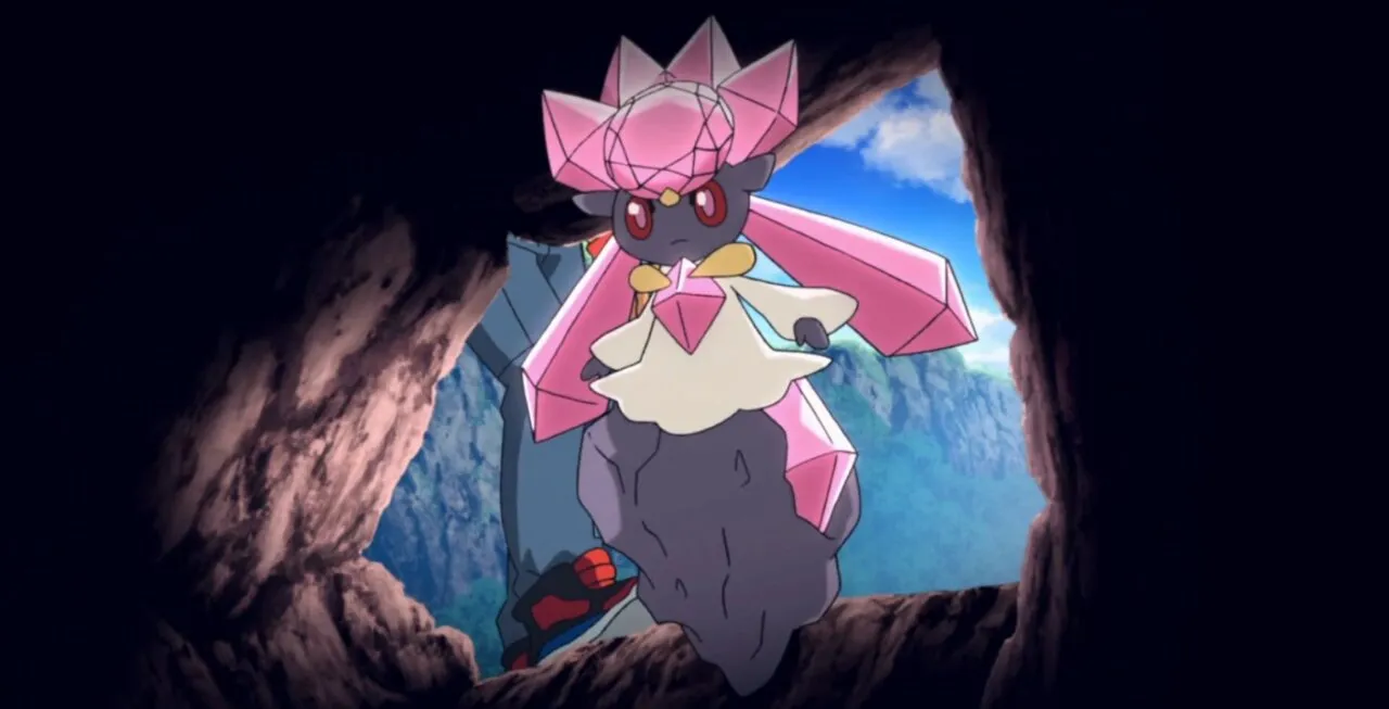 Diancie com olhar curioso