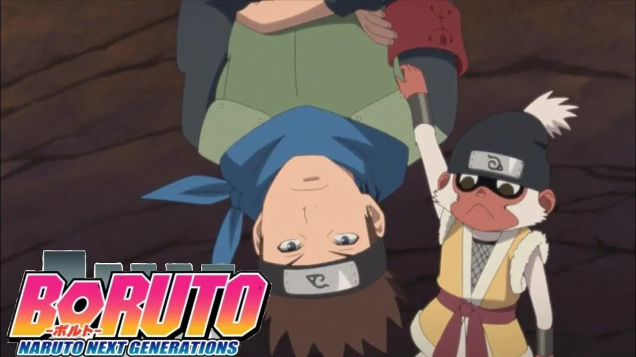 Konohamaru e Enra, ambos pendurados