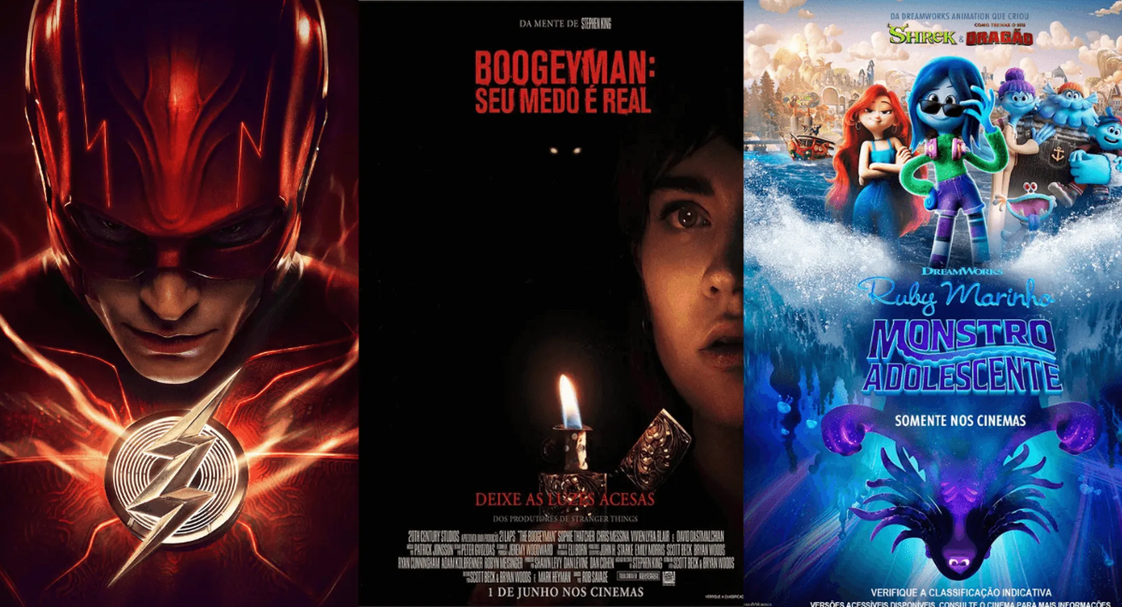 The Flash, Boogeyman: Seu Medo é Real e Ruby Marinho: Monstro Adolescente, estão entre os lançamentos de junho. Foto: Divulgação.