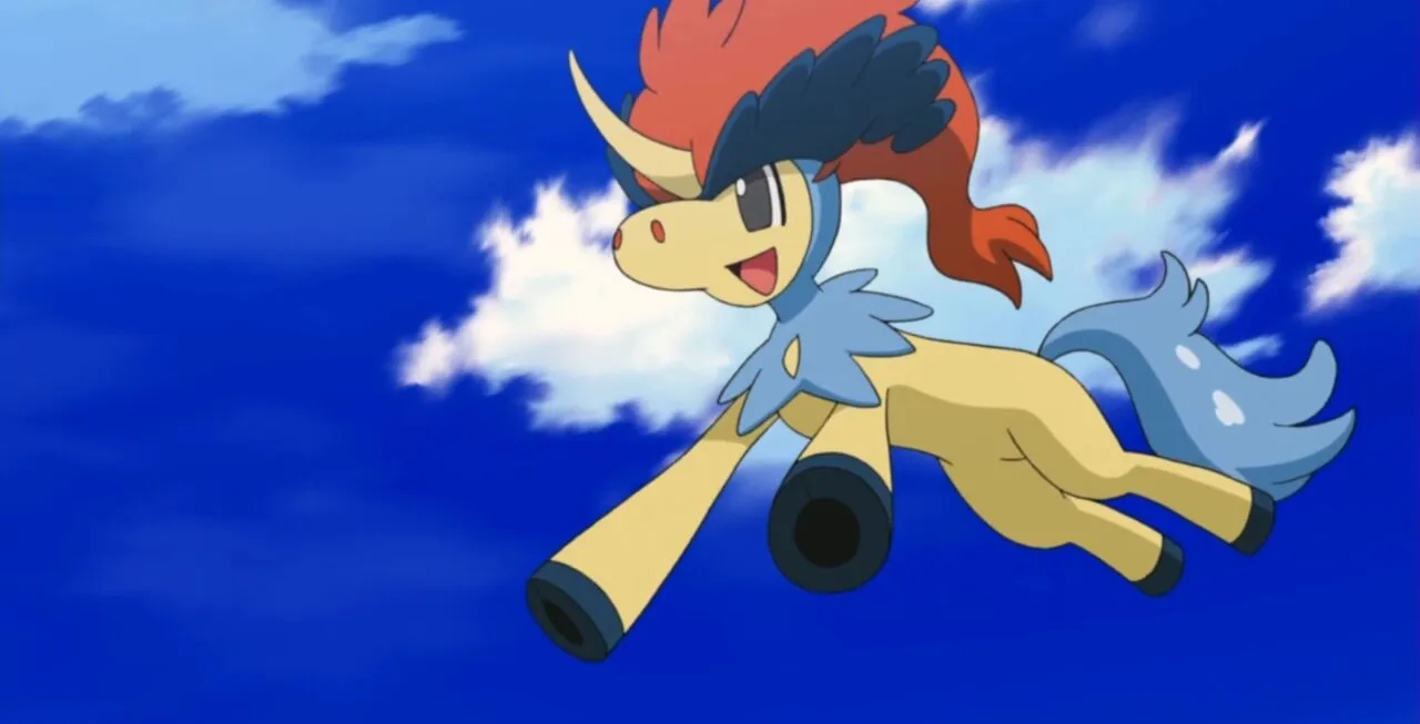 Keldeo saltando e sorrindo