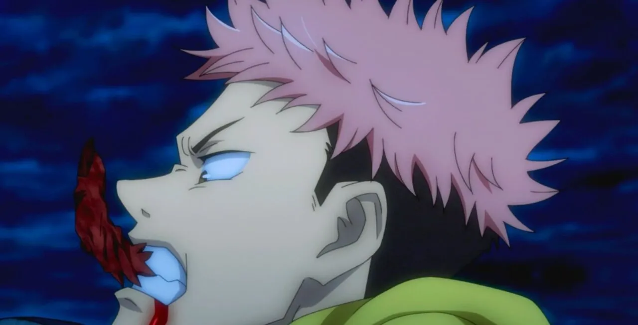 Yuji comendo dedo de Sukuna