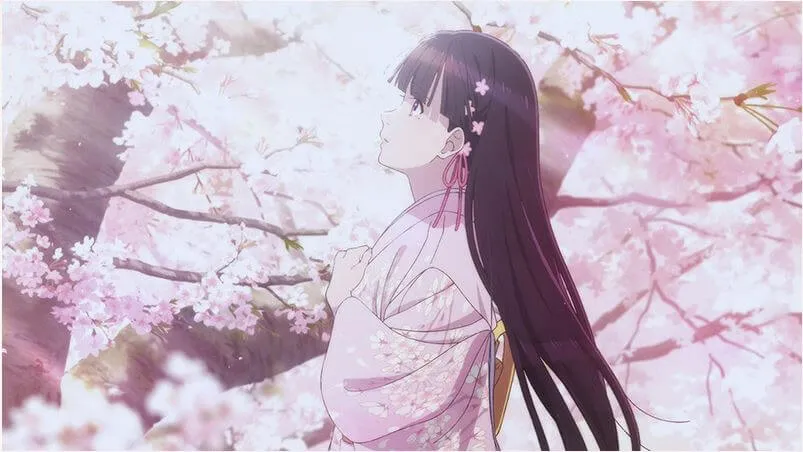 Japonesa em kimono cor-de-rosa