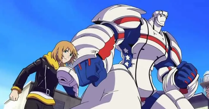 Menino e robô gigante