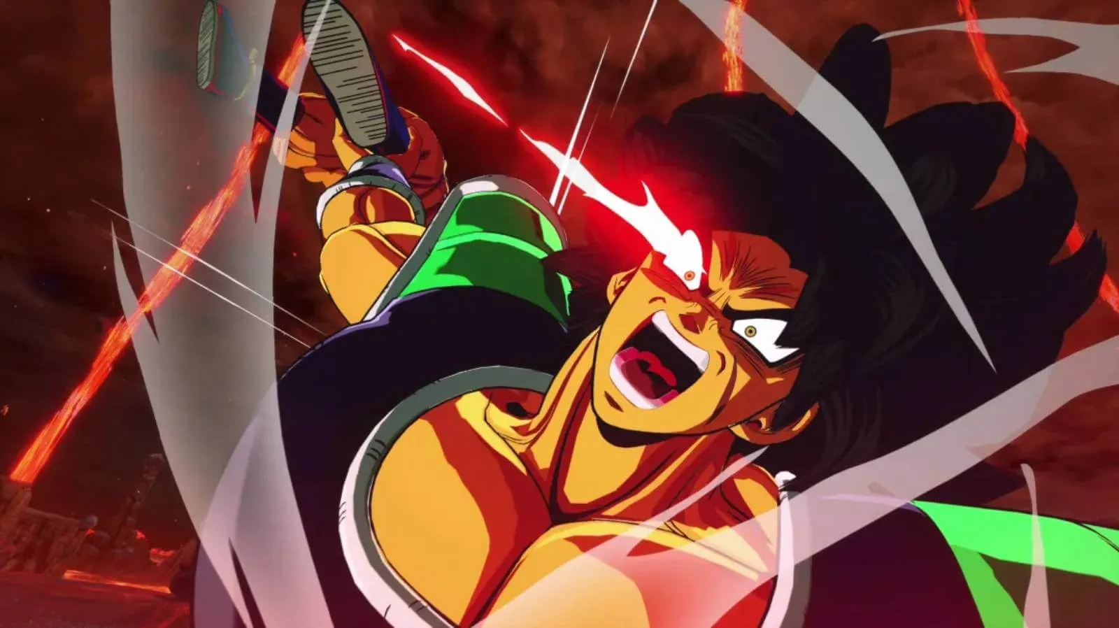 Personagem Broly arremessando personagem Goku