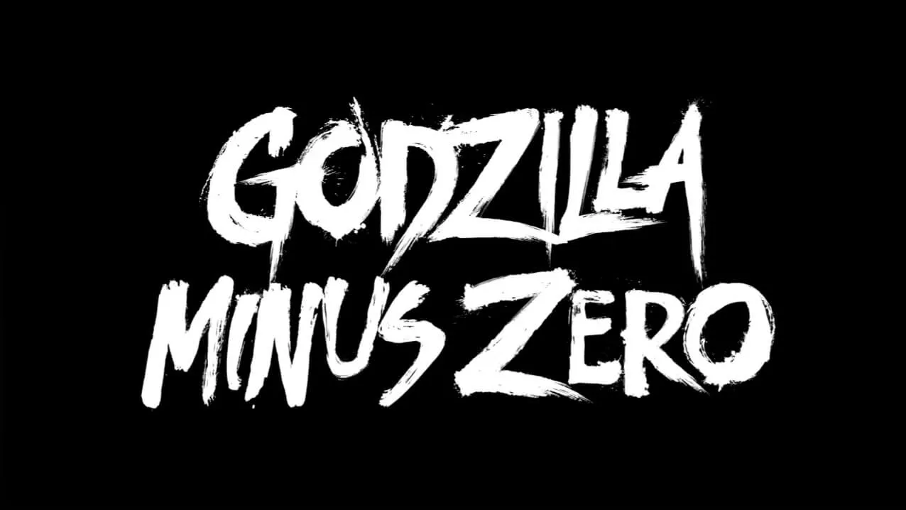 Título de Godzilla Minus Zero com fundo preto e letras brancas