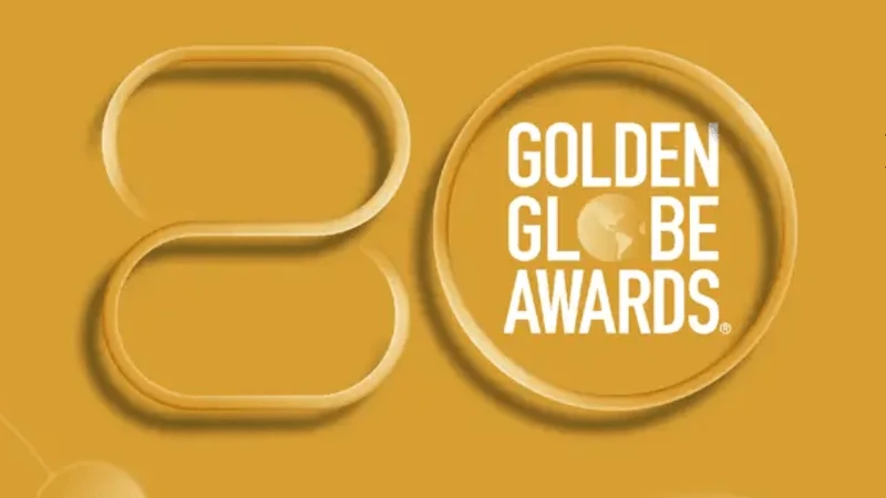 Logo da preamiação Globo de Ouro escrito: 80º Golden Globe Awards