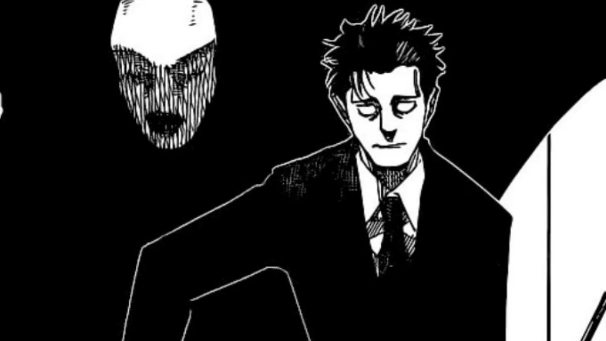 Higuruma olhando para frente com juiz atrás dele