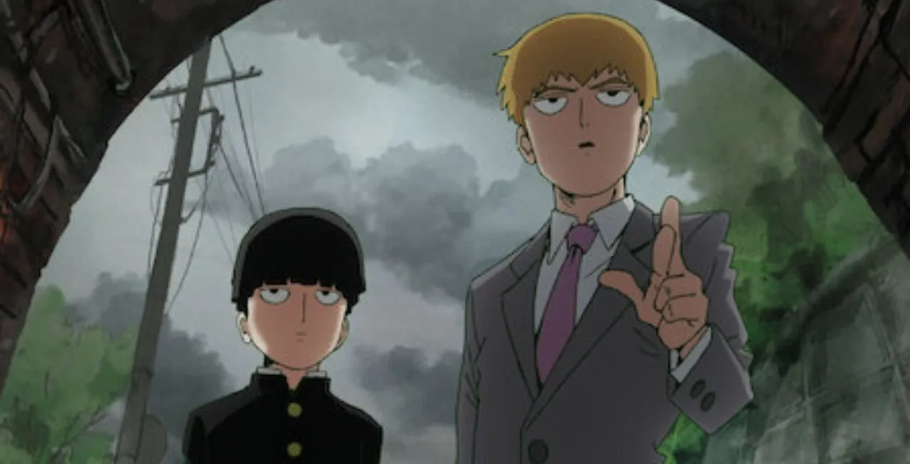 Mob e Reigen caminhando