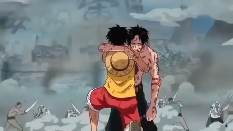 Luffy e Ace abraçados