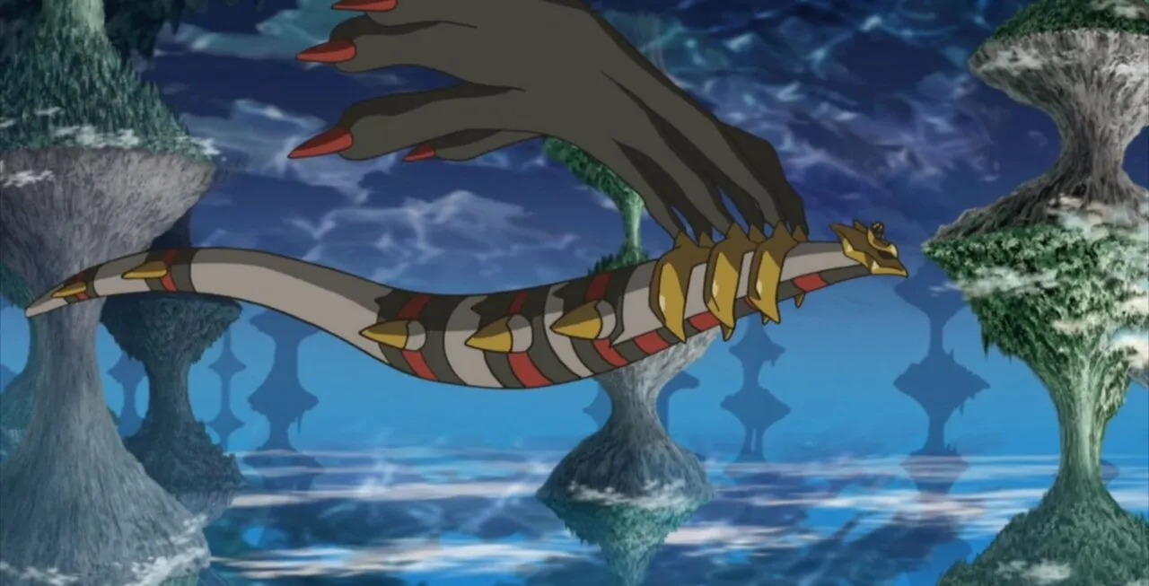 Giratina voando pelo mundo distorcido