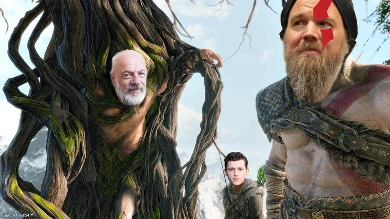 Montagem de personagens da nova série de God of war