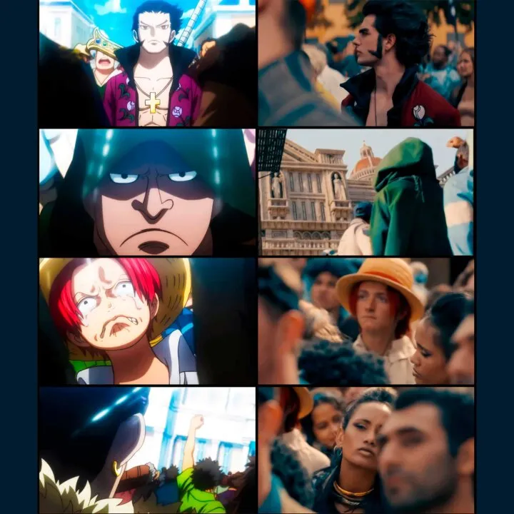 Rostos de Mihawk, shanks, dragon e crocodile na live action de one piece