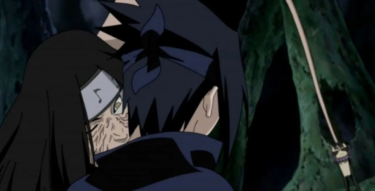 Personagem Orochimaru mordendo Sasuke