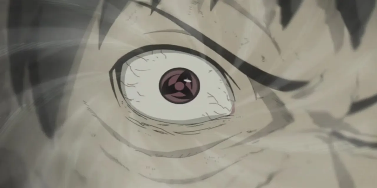 Obito usando seu Mangekyou para usar o poder do Kamui