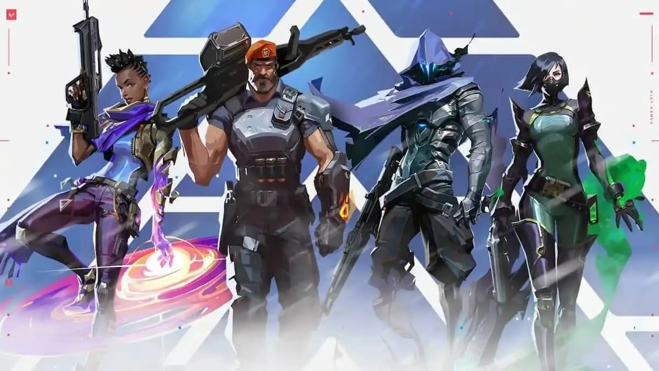 Agentes do jogo Valorant perfilados um ao lado do outro.
