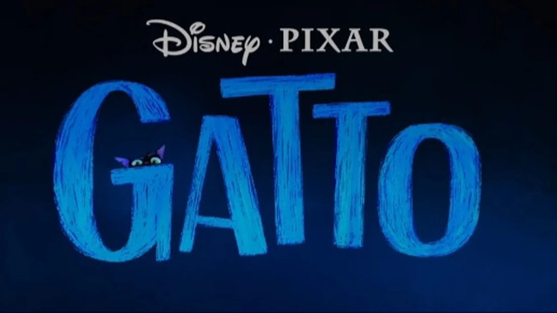 Banner o filme Gatto com letras azuis e gato preto