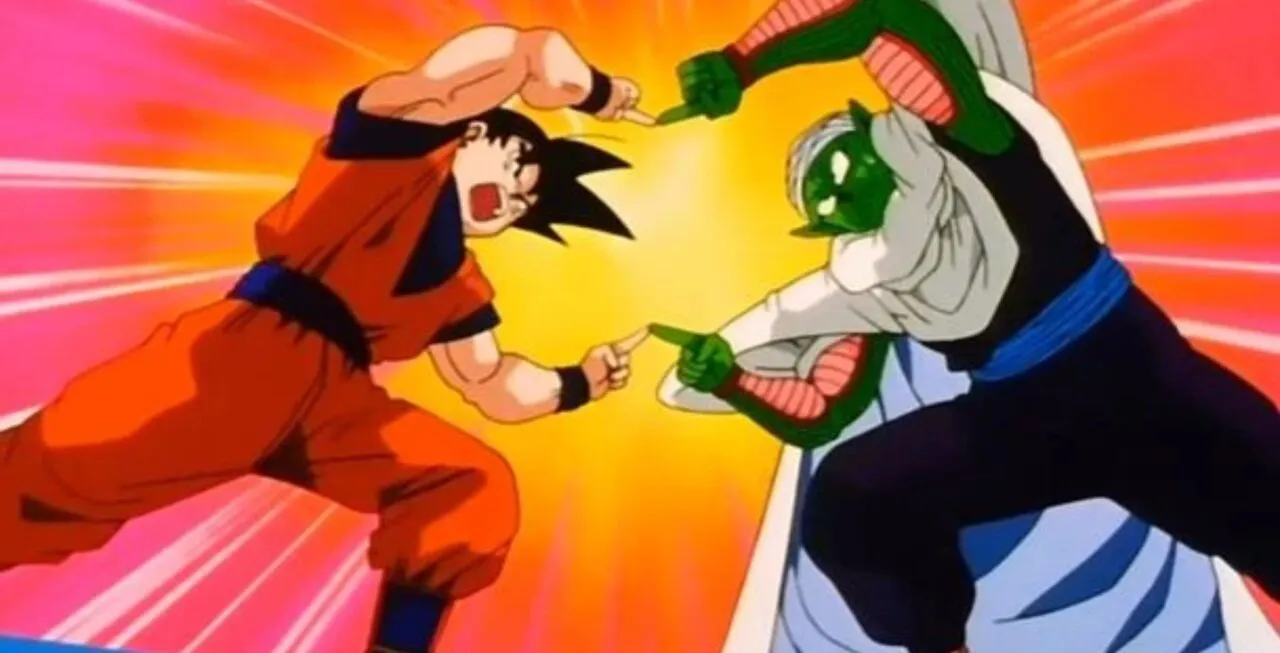 Goku e Piccolo ensaiando a fusão