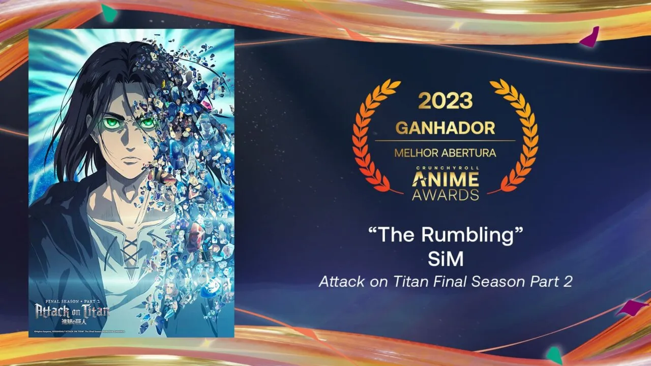 "The Rumbling," SiM, Attack on Titan Final Season Part 2 venceu a categoria de Melhor Música de Anime. Foto: Divulgação/Crunchyroll