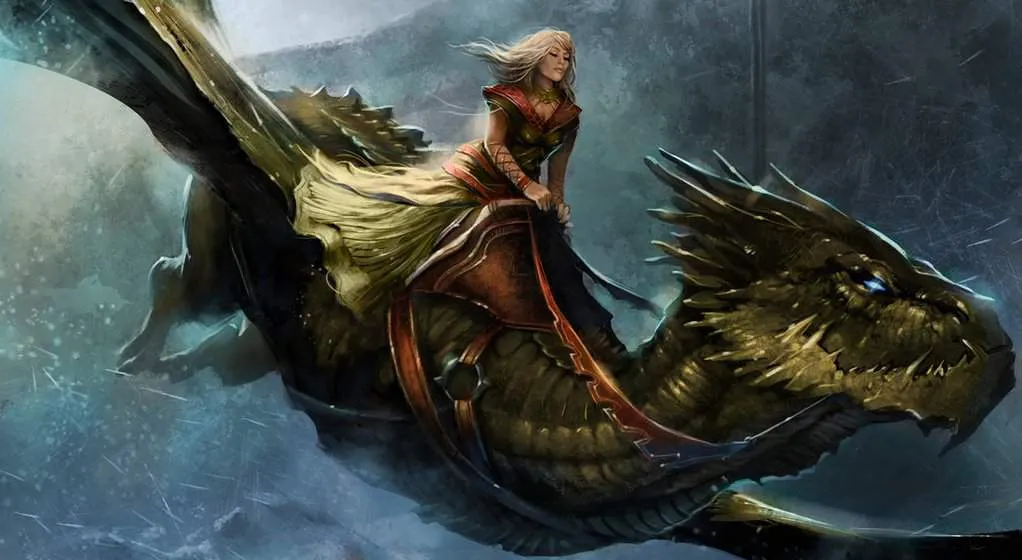 Ilustração de  Silverwing montado pela Rainha Alysanne Targaryen