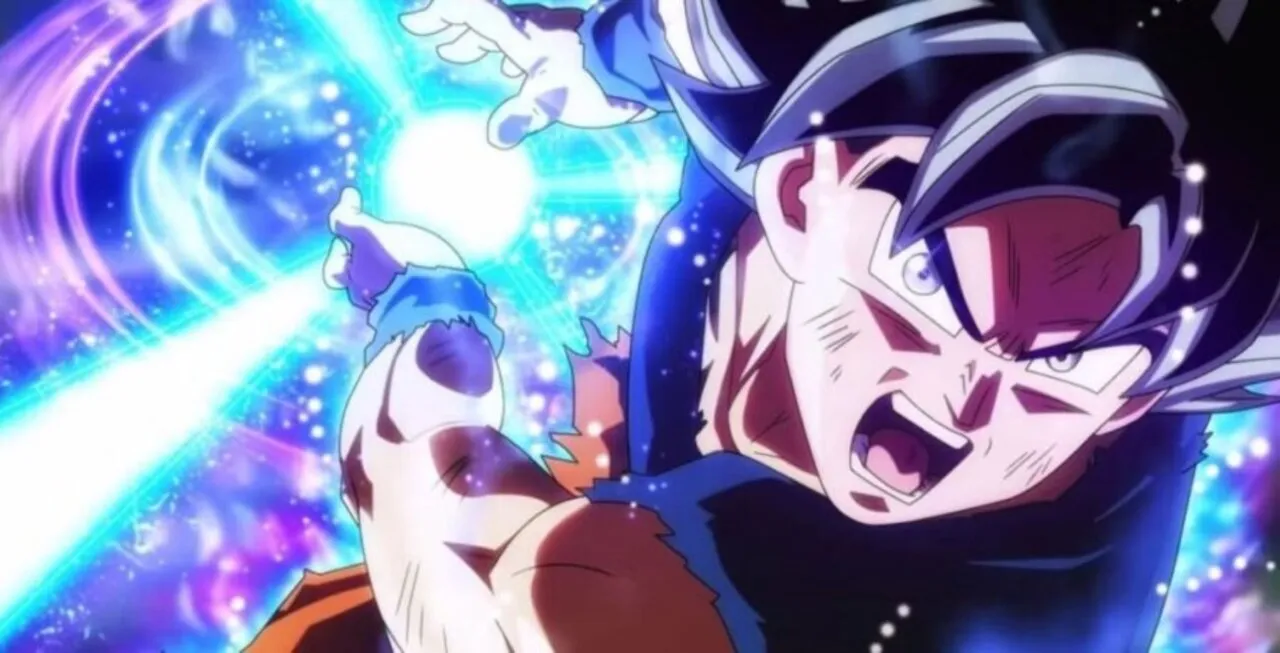 Goku gritando e pronto para disparar o Kamehameha