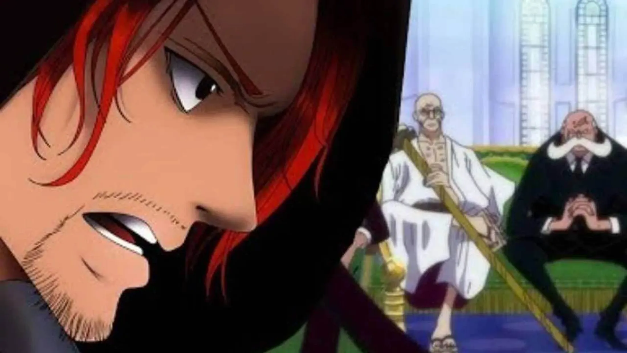 Shanks de one piece de capuz em conversa com os goroseis