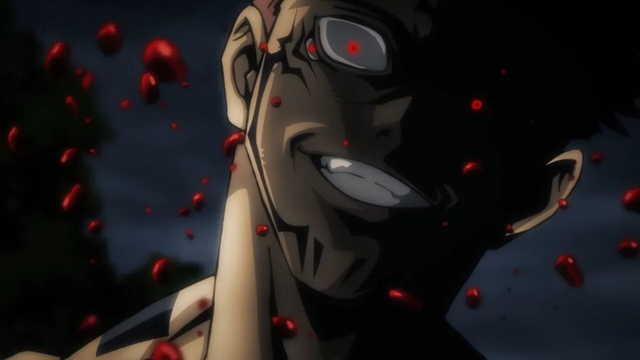 Sukuna sorrindo com um olhar maléfico