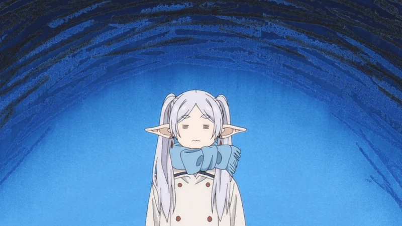 Frieren de olhos fechados em um fundo azul