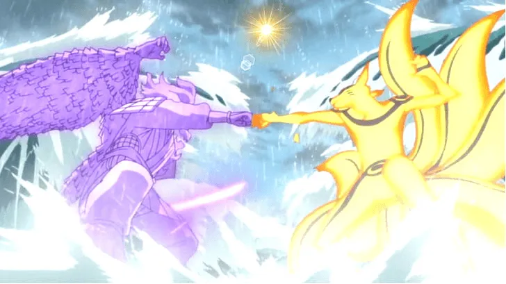 sasuke com susano lutando contra Naruto