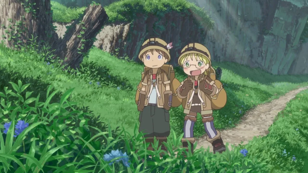 Personagens de Made in Abyss na floresta.